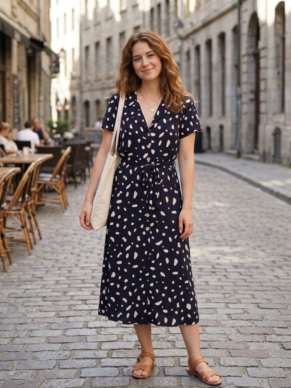 Wilfred Navy Polka-Spot Wrap Midi Dress